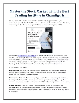 Master the Stock Market with the Best Trading Institutes in Chandigarh
