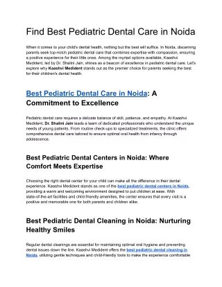 Find Best Pediatric Dental Care in Noida