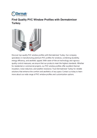 Find Quality PVC Window Profiles with Dermakmixer Turkey