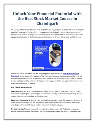 Unlock Your Financial Potential with the Best Stock Market Course in Chandigarh