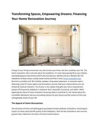 Transforming Spaces, Empowering Dreams - Financing Your Home Renovation Journey