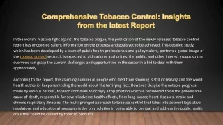 Comprehensive Tobacco Control Insights from the Latest Report