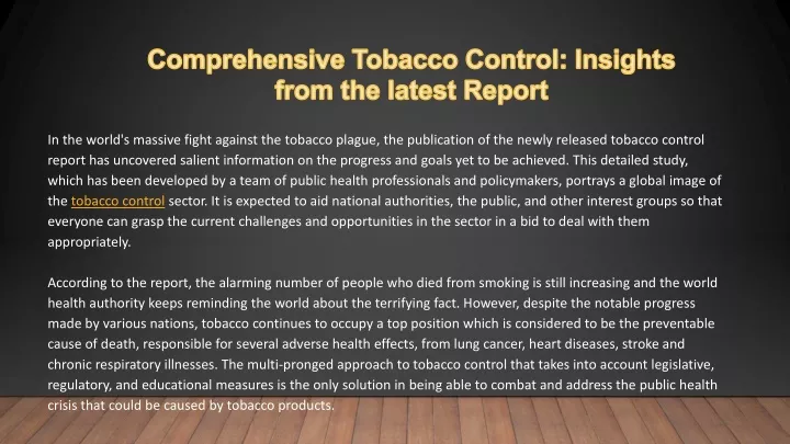 comprehensive tobacco control insights from