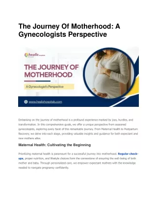 The Journey Of Motherhood: A Gynecologists Perspective