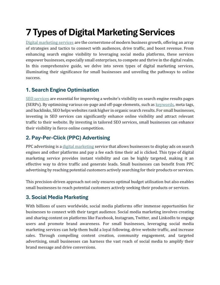 7 types of digital marketing services digital