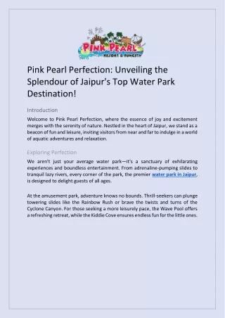 Pink Pearl Perfection Unveiling the Splendor of Jaipur's Top Water Park Destination!