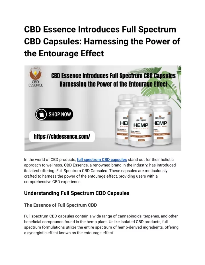 cbd essence introduces full spectrum cbd capsules