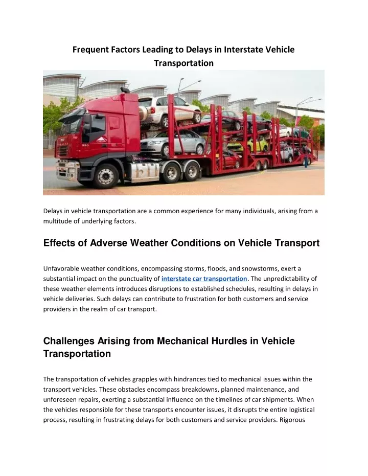 frequent factors leading to delays in interstate