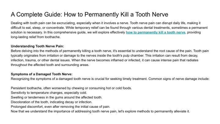 a complete guide how to permanently kill a tooth