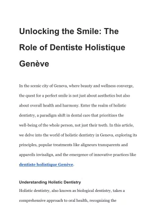 Unlocking the Smile_ The Role of Dentiste Holistique Genève