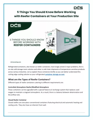 5 Things You Should Know Before Working with Reefer Containers at Your Production Site