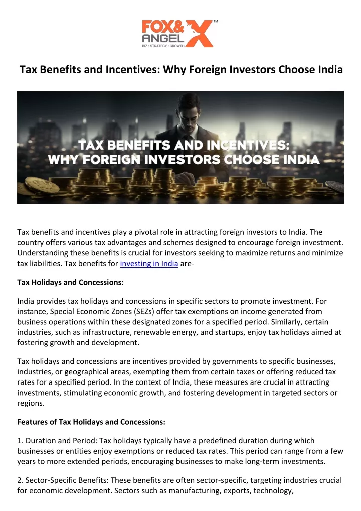 tax benefits and incentives why foreign investors