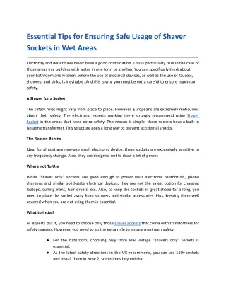 Essential Tips for Ensuring Safe Usage of Shaver Sockets in Wet Areas
