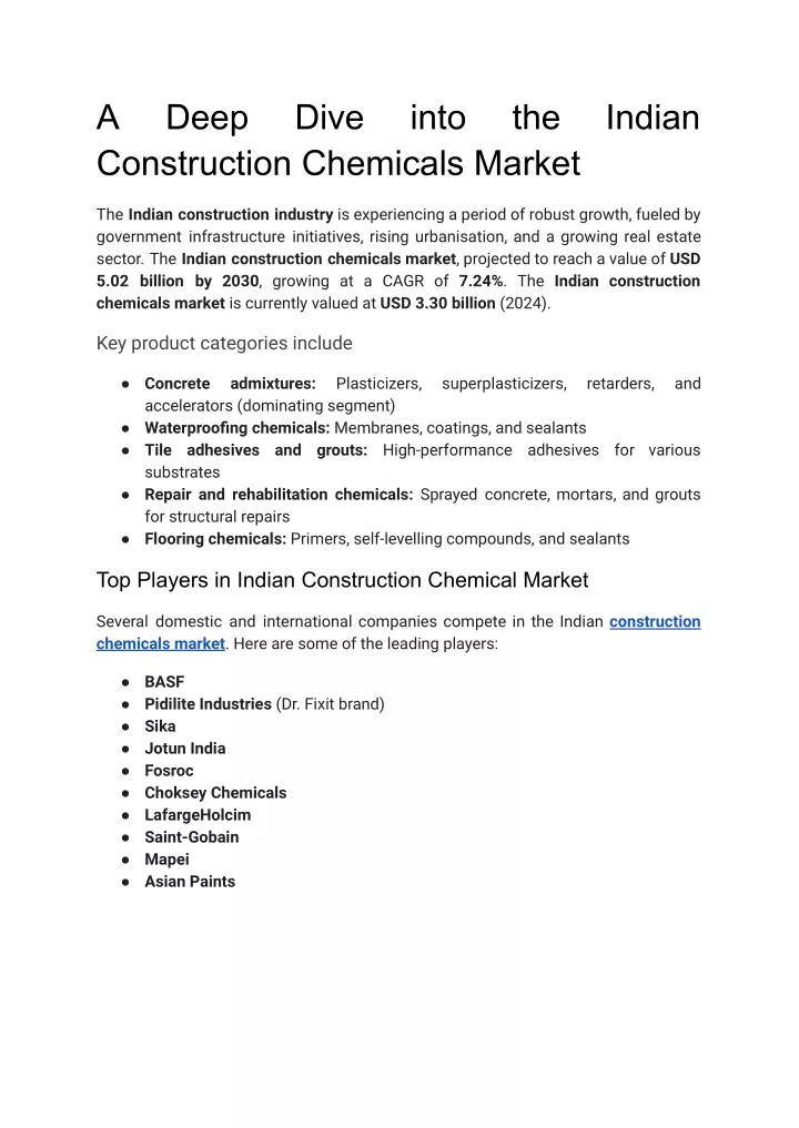 a construction chemicals market
