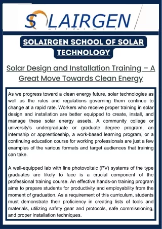 Solar Design and Installation Training – A Great Move Towards Clean Energy