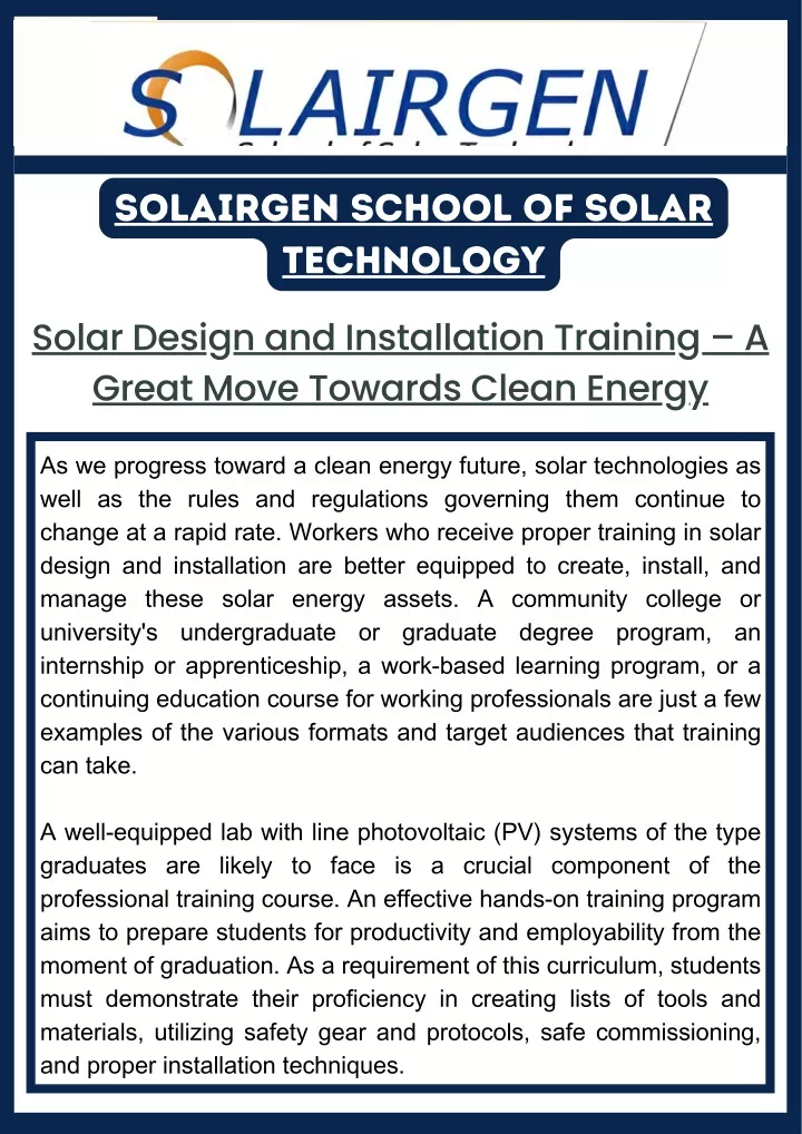 solairgen school of solar technology