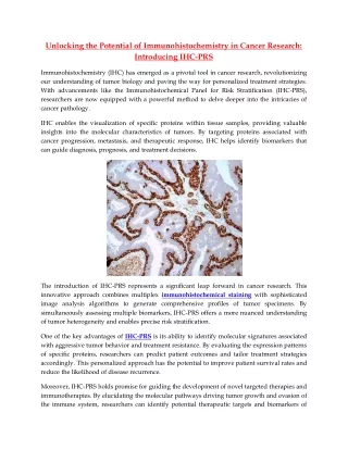 Unlocking the Potential of Immunohistochemistry in Cancer Research Introducing IHC-PRS