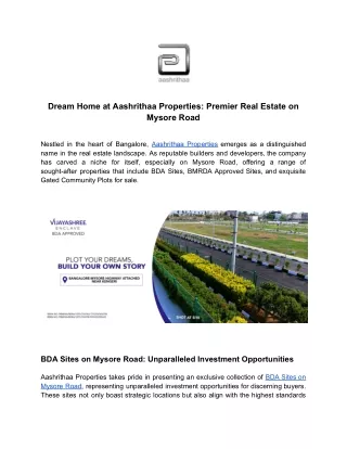 Dream Home at Aashrithaa Properties_ Premier Real Estate on Mysore Road