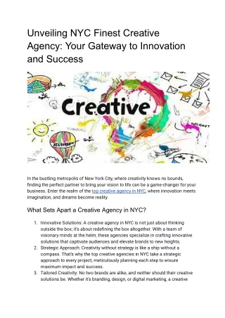 Unveiling NYC Finest Creative Agency_ Your Gateway to Innovation and Success