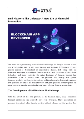 Defi Platform like Uniswap- A New Era of Financial Innovation