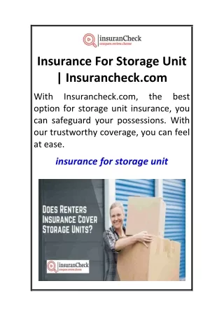 Insurance For Storage Unit  Insurancheck.com