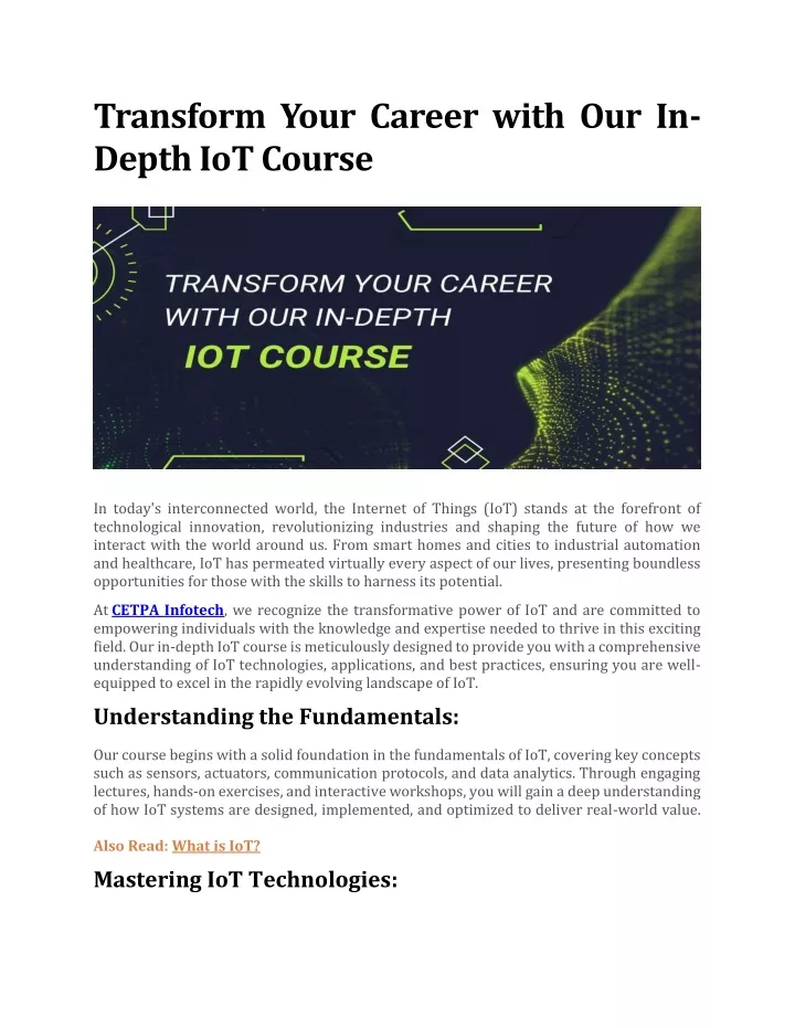 transform your career with our in depth iot course