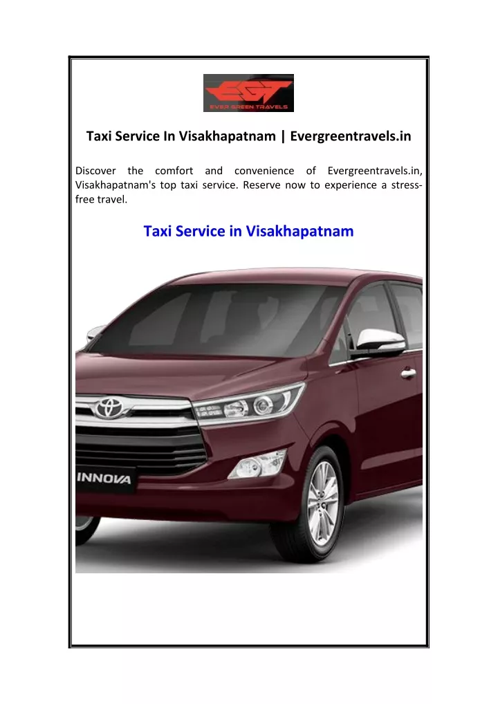 taxi service in visakhapatnam evergreentravels in