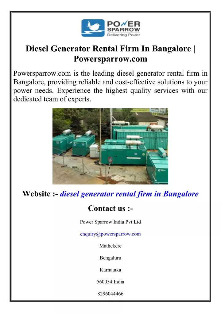 diesel generator rental firm in bangalore