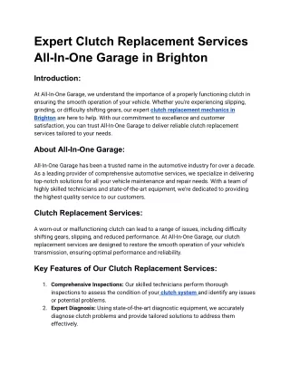 Expert Clutch Replacement Services All-In-One Garage in Brighton