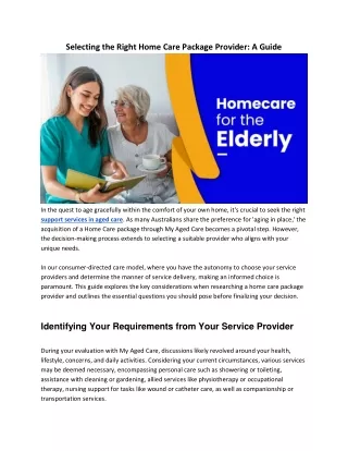 Selecting the Right Home Care Package Provider: A Guide