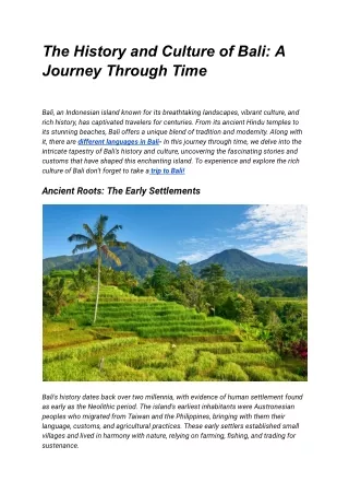the history and culture of bali a journey through