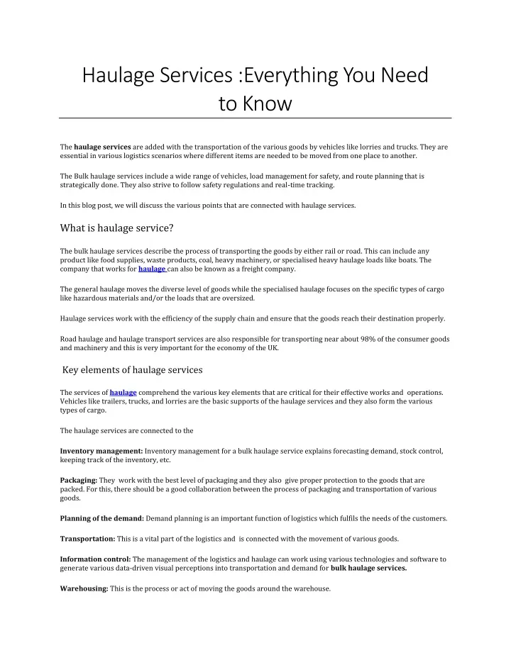 haulage services everything you need to know