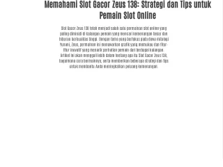 Memahami Slot Gacor Zeus 138: Strategi dan Tips untuk Pemain Slot Online