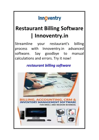 Restaurant Billing Software  Innoventry.in