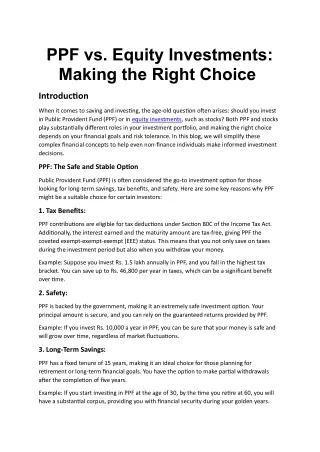 PPF vs. Equity Investments: Making the Right Choice