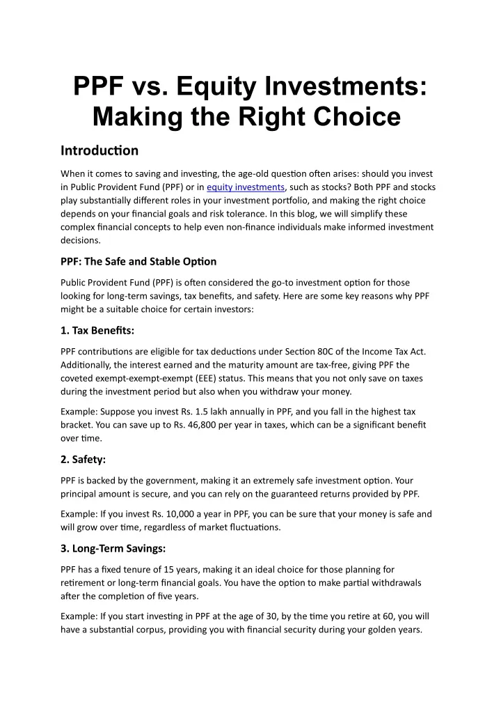 ppf vs equity investments making the right choice