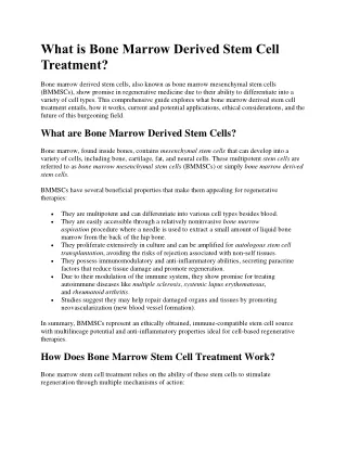 What is Bone Marrow Derived Stem Cell Treatment
