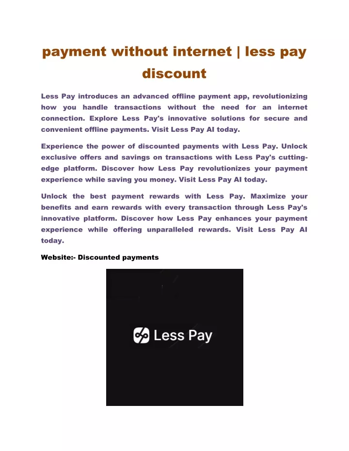 payment without internet less pay discount