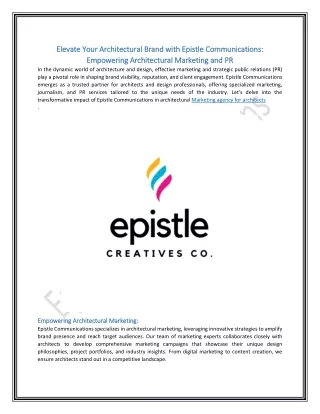 Enhancing Architectural Visibility Epistle Communications and Innovative PR Strategies