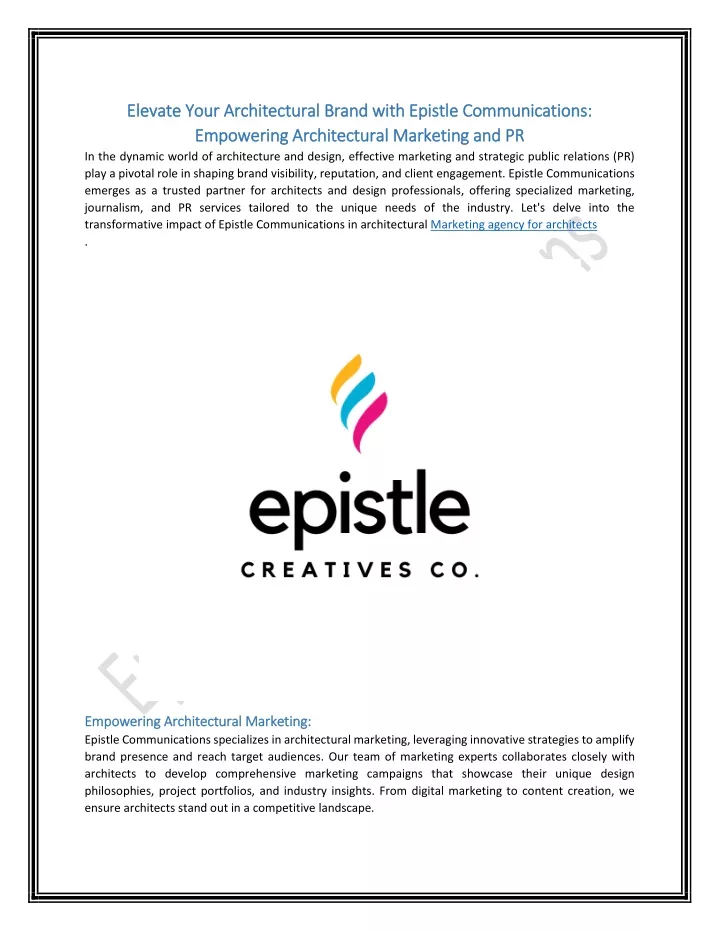 e elevate your architectural brand with epistle