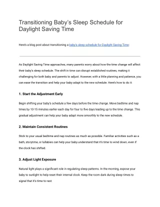 Transitioning Baby’s Sleep Schedule for Daylight Saving Time