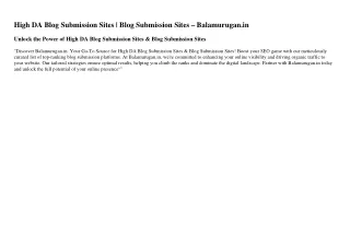 High DA Blog Submission Sites | Blog Submission Sites – Balamurugan.in