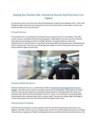 Keeping Your Business Safe: Commercial Security Guard Services in Los Angeles