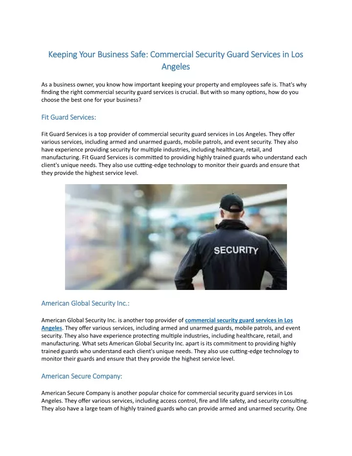 keeping your business safe commercial security