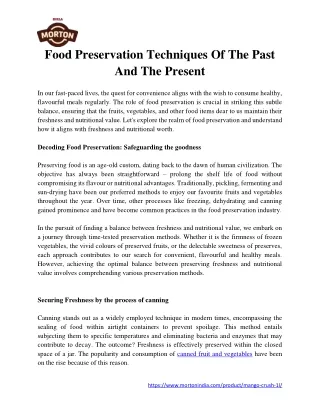 Food Preservation Techniques Of The Past And The Present