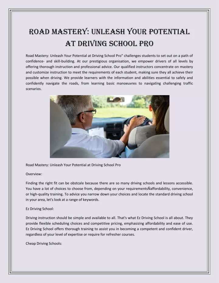 road mastery unleash your potential at driving