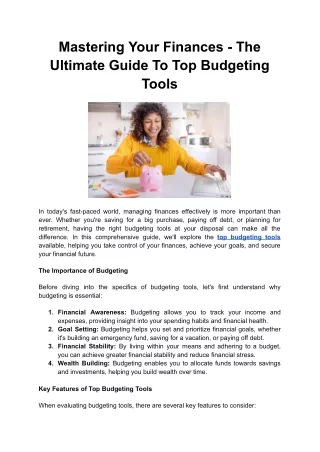 Mastering Your Finances - The Ultimate Guide To Top Budgeting Tools