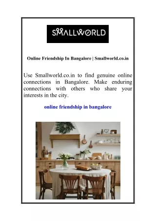 Online Friendship In Bangalore | Smallworld.co.in