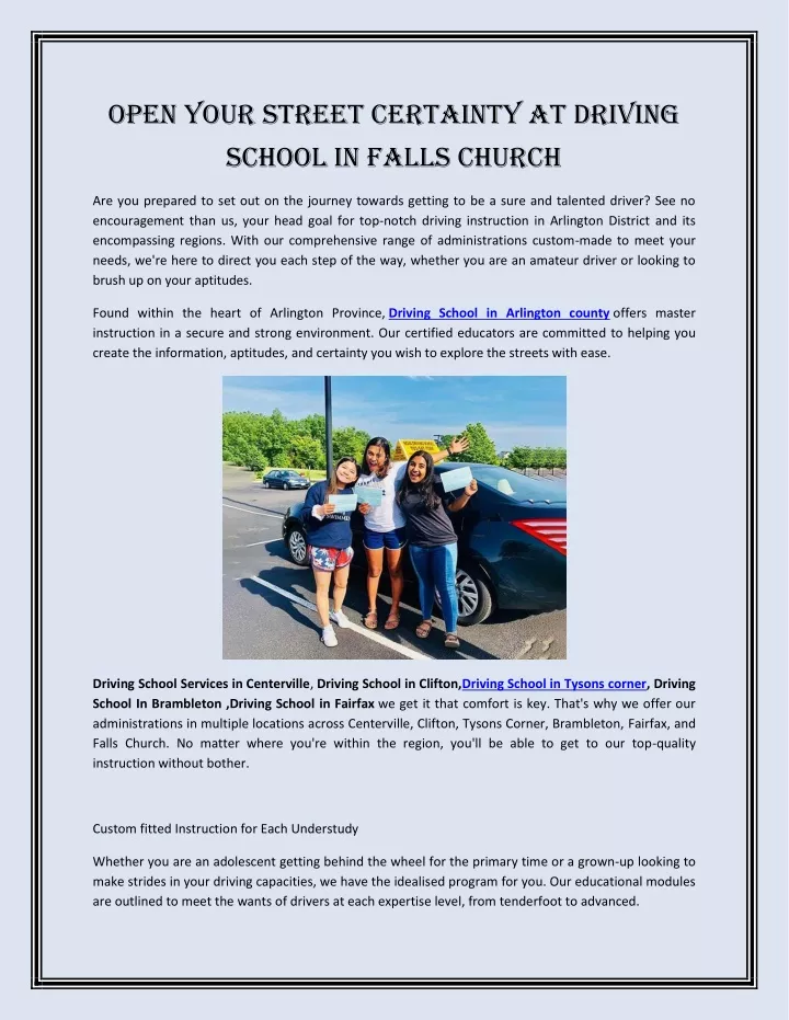 open your street certainty at driving school