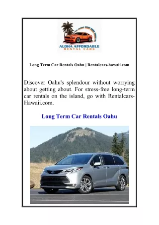 Long Term Car Rentals Oahu | Rentalcars-hawaii.com